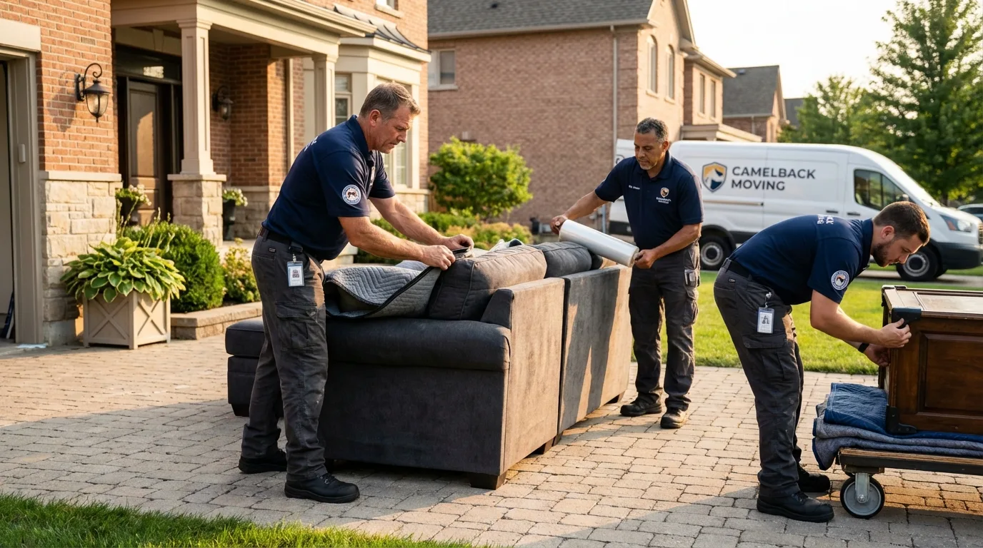 Large estate moving crew wrapping furniture in New Boston, TX